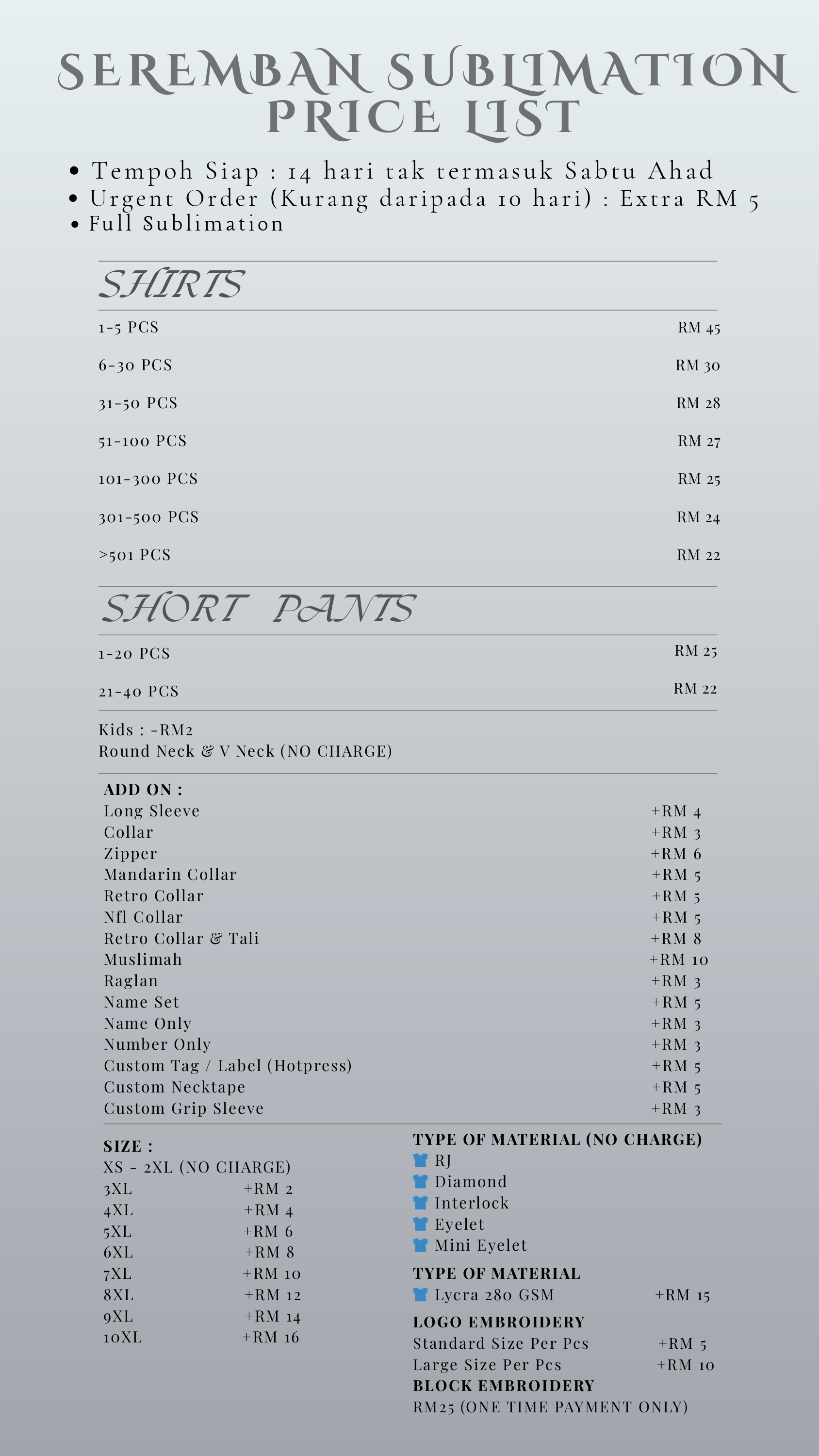 Price List